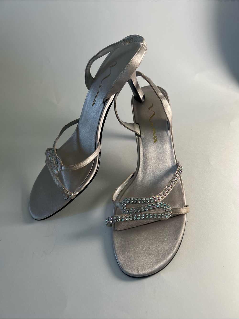 Nina Silver Crystal-Strap Dress Sandals Size 8.5
